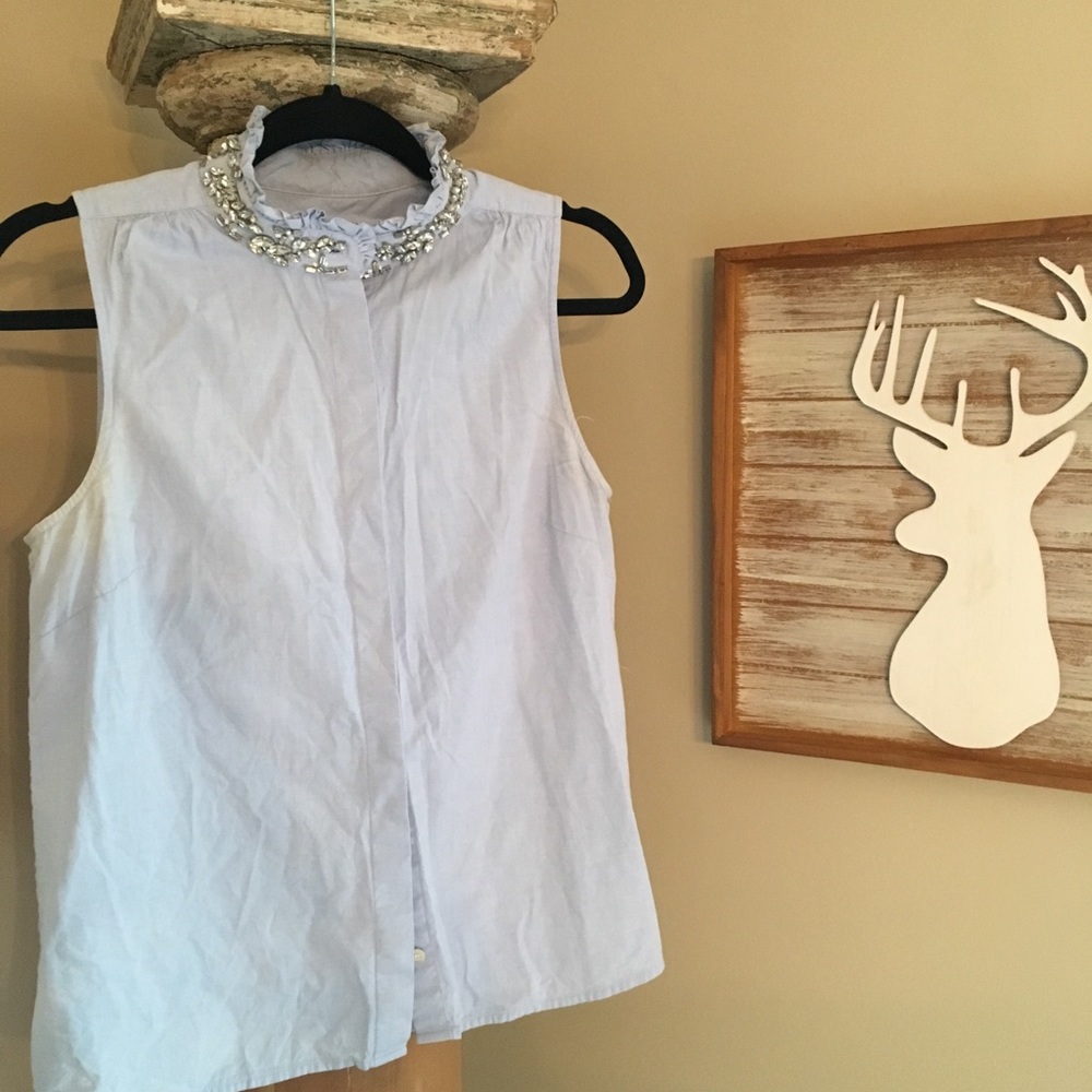 J Crew blue jewel collar blouse